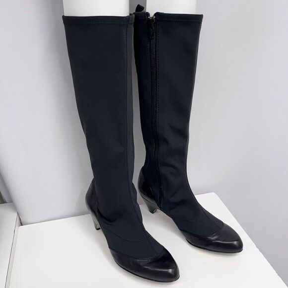 Taryn for Taryn Rose Knee High Boots Black Leather Microfiber Side Zippers 9 1/2 - Picture 1 of 7